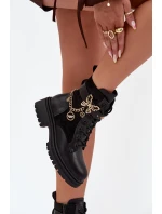 Dámské Pracovní Boty Zateplené Se Zlatým Řetězem A Přívěsky Černé Vessara