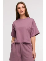 B294 Oříznutá mikina s krátkým rukávem - heather