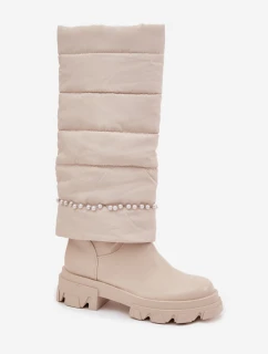 Dámské zateplené kozačky s korálky Irvette – světle béžové