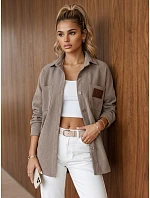 Dámská oversize košilová bunda z kordového materiálu, béžová, FashionStreet TY6057 Dámská oversize košilová bunda z kordového materiálu, béžová, FashionStreet TY6057
