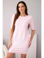 Dámské bavlněné šaty s 3/4 rukávem a kapsami cukrově růžová