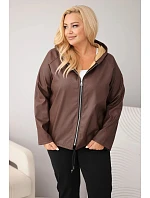Dámská bunda Plus Size s kapucí a nastavitelným spodkem hnědá