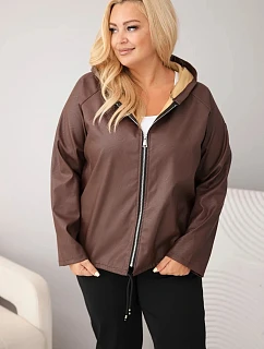 Dámská bunda Plus Size s kapucí a nastavitelným spodkem hnědá
