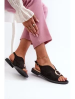 Elegantní dámské sandály s ozdobou z ekosuede S.Barski KV27-058 Černé Elegantní dámské sandály s ozdobou z ekosuede S.Barski KV27-058 Černé