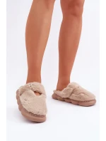 Plyšové Pantofle S Malou Broží Tmavě Béžové Primaria