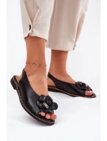 Kožené Ploché Sandály S Dekorací CheBello 4642 Černé