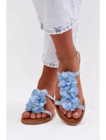Dámské Sandály Ploché Modré Ozdobné Květiny Noemia