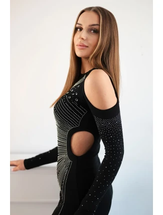 Pletené šaty s průstřihem v pase a na ramenou černé Pletené šaty s průstřihem v pase a na ramenou černé