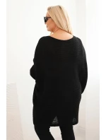 Dámský svetr Plus Size s moherem pončo černý Dámský svetr Plus Size s moherem pončo černý