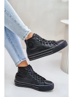 Zateplené dámské tenisky na platformě OO274A471 černé