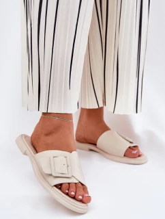 Kožené Dámské Pantofle S Přezkou D&A Béžové SJ2302-01