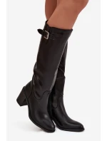 Dámské kozačky na podpatku s přezkou černé Brenira