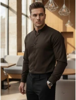Pánská neformální košile SLIM FIT se stojáčkem hnědá FashionStreet DX2678