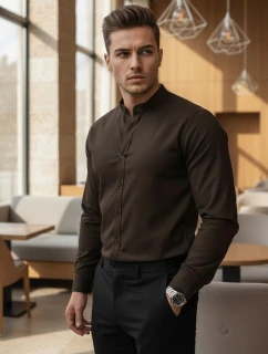 Pánská neformální košile SLIM FIT se stojáčkem hnědá FashionStreet DX2678