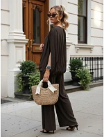 Dámská viskózová souprava se širokými kalhotami, hnědá, FashionStreet AY1201 Dámská viskózová souprava se širokými kalhotami, hnědá, FashionStreet AY1201