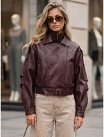 Krátká kožená bunda ve stylu Ramones v bordové barvě FashionStreet TY5846 Krátká kožená bunda ve stylu Ramones v bordové barvě FashionStreet TY5846