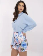 Světle modro-růžová květovaná krátká dámská šortko-sukně (A8933) Světle modro-růžová květovaná krátká dámská šortko-sukně (A8933)