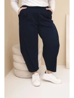 Dámské bavlněné kalhoty Plus Size volného střihu s vysokým pasem modré Dámské bavlněné kalhoty Plus Size volného střihu s vysokým pasem modré