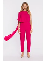 M907 Asymetrický overal s pláštěm a zvýrazněným pasem - fuchsiový M907 Asymetrický overal s pláštěm a zvýrazněným pasem - fuchsiový