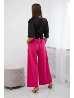 Viskózové kalhoty s širokými nohavicemi fuchsiové barvy