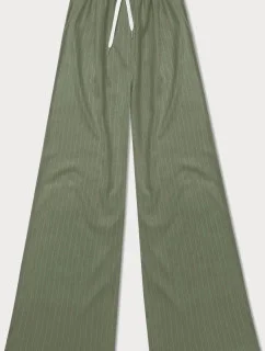 Široké zelené dámské pruhované kalhoty (18629)