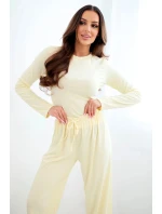 Dámská viskózová souprava s blůzkou a širokými kalhotami žlutý