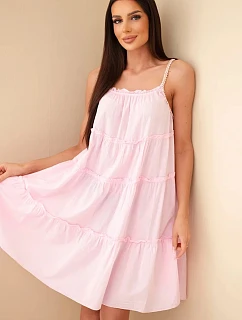 Dámské bavlněné šaty na ramínka s volánky cukrově růžová