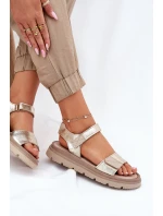 Dámské kožené sandály na platformě zlaté Zazoo 40443