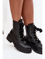 Zateplené dámské kotníkové boty s ozdobným šněrováním černé Elindra