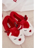 Dámské vánoční pantofle s motivem soba, huňaté – červené Orsella