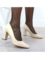 Béžové lodičky Sergio Leone PB216 s perleťovým jehlovým podpatkem