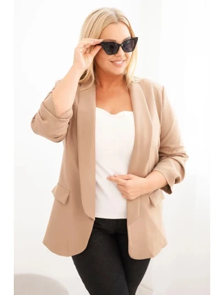 Dámská bunda Plus Size bez zapínání s podšívkou XL/2XL tmavě béžová