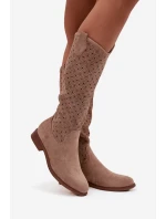Dámské kozačky na ploché podrážce s vzorem sítě S.Barski HY52-531 Béžové