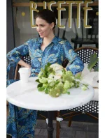 Dámské košilové šaty na knoflíky - model 2 B259 Tmavě modrá se zelenou - BeWear Dámské košilové šaty na knoflíky - model 2 B259 Tmavě modrá se zelenou - BeWear