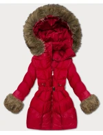 Tmavě červená prošívaná dámská bunda pro přechodné období s kožešinou J Style (5M3357-1)