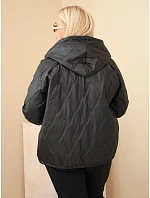 Dámská bunda Plus Size s kapucí a leopardím zakončením černá