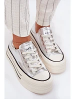 Dámské Kožené Tenisky Na Platformě GOE RR2N4108 Stříbrné Dámské Kožené Tenisky Na Platformě GOE RR2N4108 Stříbrné