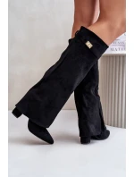 Kozačky Eko Velur Podpatky Na Zip Zateplené Ohnutý Svršek Béžové Evyra