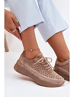 Kožené polobotky sneakers dámské vzorované Sergio Leone SP-013 Světle hnědé