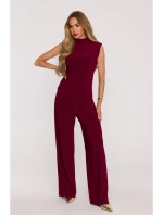 M890 Souprava s projmutým topem a širokými kalhotami - bordó