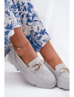 Dámské kožené mokasíny se zlatým detailem Vinceza – světle šedé