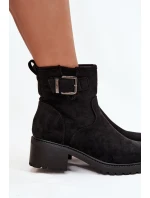 Dámské kotníkové boty na nízkém podpatku s klípkem a s přezkou Helvina – černé