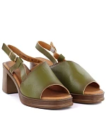 Dámské kožené sandály na podpatku zelené Vinceza 26-39994