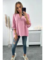 Mušelínová halenka s ohrnutými rukávy tmavě růžová