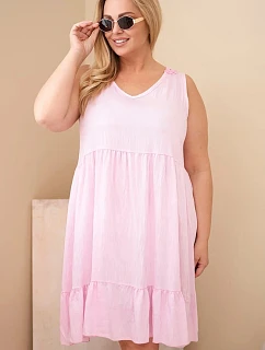 Dámské Plus Size viskózní šaty s krajkou bez rukávů bonbónově růžové