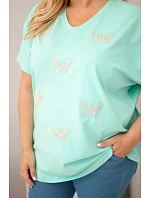 Dámská bavlněná halenka Plus Size s motýlky mátová
