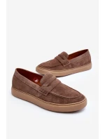Mužské Semišové Polobotky Loafersy Zazoo 1574 Tmavě Beige