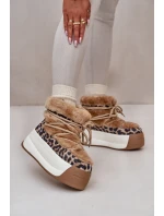 Kožené Dámské Sněhule Na Silné Podešvi S Kožešinou Panteřa Big Star OO274A207 Hnědé