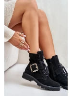 Zazoo 2951 Velurové Kozačky S Dekorativní Přezkou Černé Zazoo 2951 Velurové Kozačky S Dekorativní Přezkou Černé