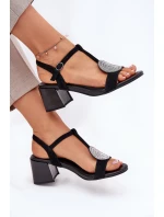 Kožené Sandály Na Podpatku S Ozdobou D&A JC51-842 Černé